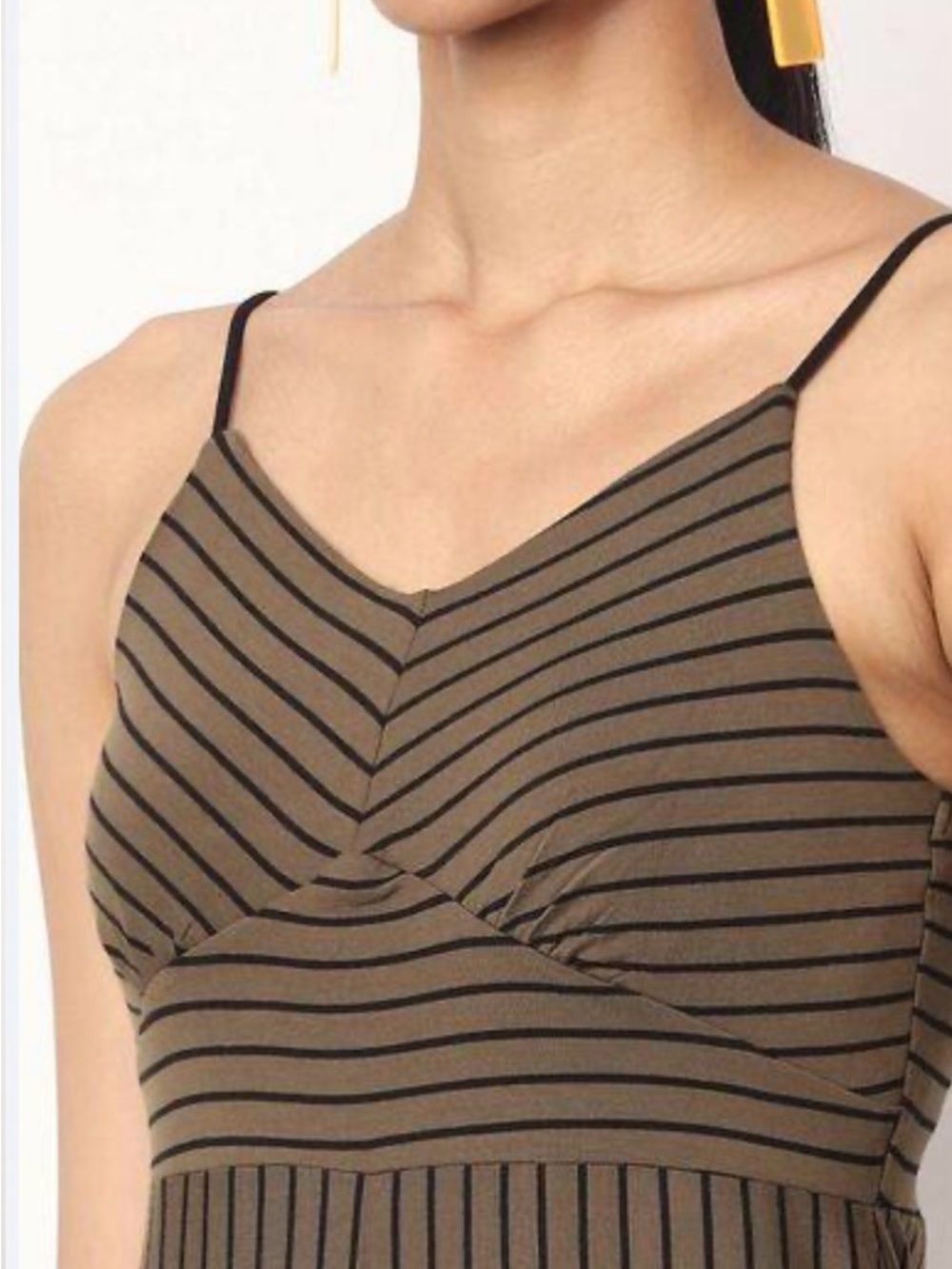 Striped V-Neck Wide-Leg Jumpsuit in Olive green/Brown